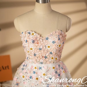 Pink White Sweetheart Bling Beaded Sequins Flower Short Handmade Homecoming Cocktail Gowns Evening Dress Women’s Prom Wedding Party Dresses