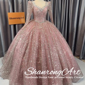 Customized with Sparkling Sequins Lace Wedding Dress V Neck with Long Sleeves Bridal Gowns Ball Gowns with Crystal Bohomain Wedding Dresses