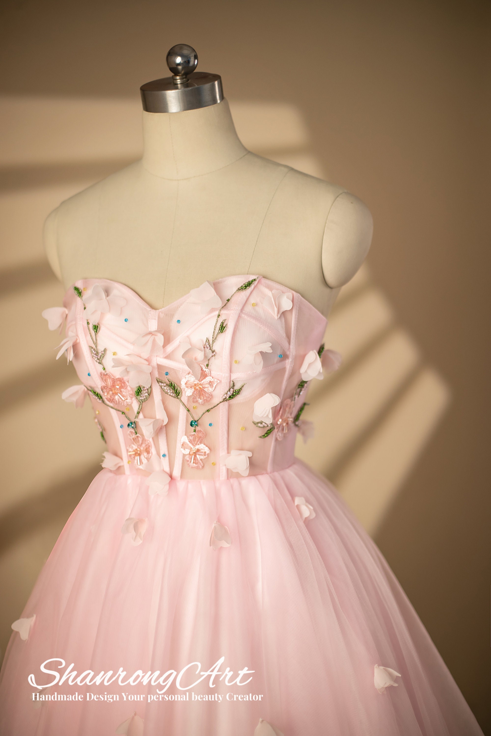 Sweetheart Mini Pink Tulle Handmade Flowers Beads 2025 Knee
