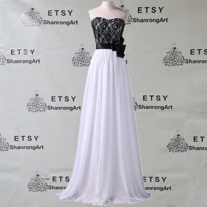 Strapless Black Lace White Chiffon Corset Long Custom Made Handmade Formal Evening Dress Bridesmaid Dresses Women’s Wedding Prom Party Gowns