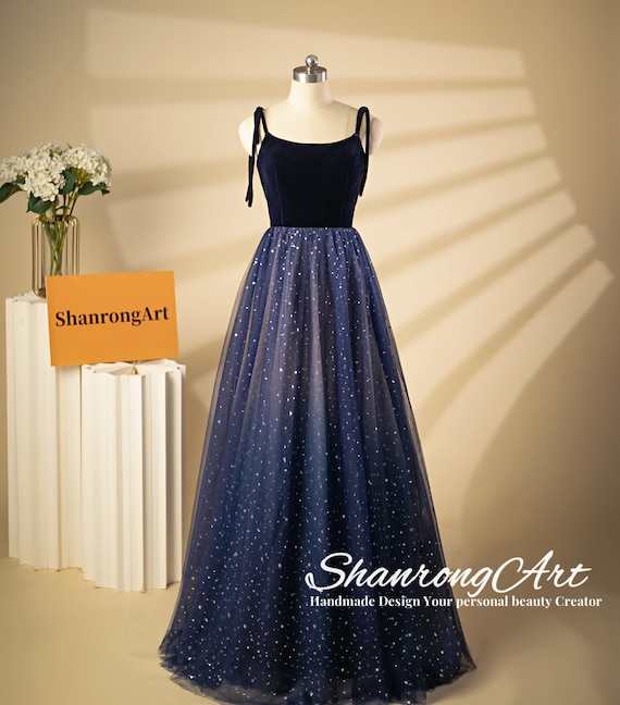 Handmade Navy Flannelette Bodice Sparkle Lace Prom Dress - Etsy Israel