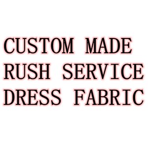 Könnte beinhalten: Text "Custom made, rush service, dress fabric" in Schwarz mit rosa Umrandung.