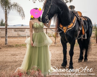 Sage Green Tulle Prom Dress: Handmade Sweet 16 Gown