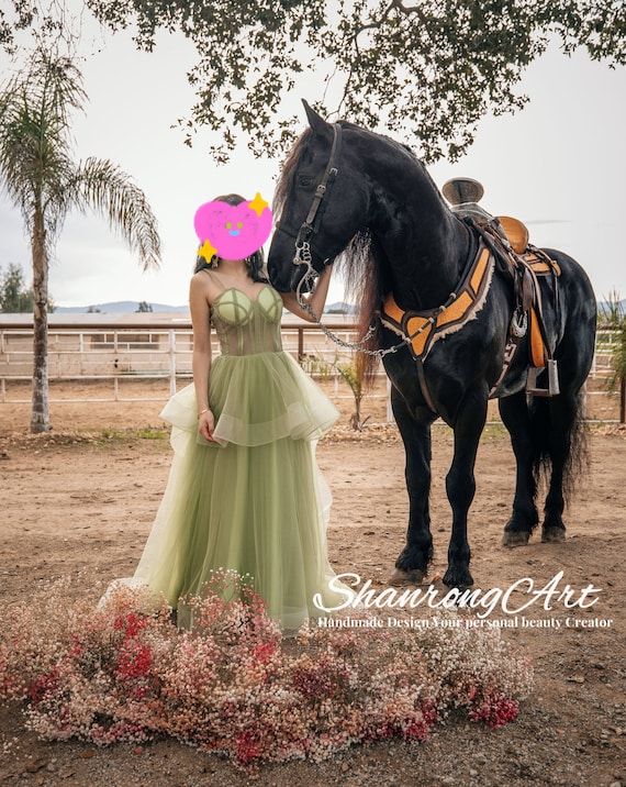 green dress for sweet 16 Sage Tulle Prom Dress: Handmade Gown emerald green quince dress moda 2000