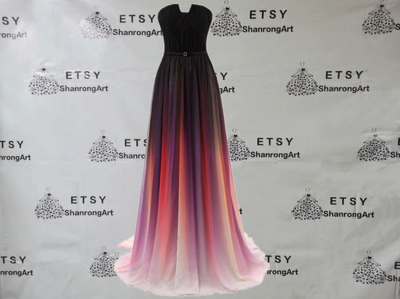 2022 Gradient Chiffon Pleated Long With Sashes Custom Made - Etsy