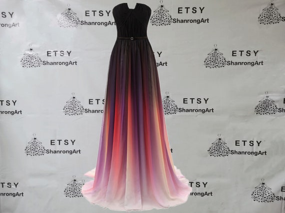 2024 Gradient Chiffon Pleated Long With Sashes Custom Made