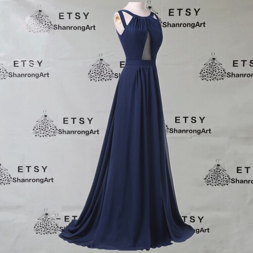 Elegant Navy Chiffon Ruched Backless 2021 Floor Length Custom Made Formal Evening Dress cheapest Bridesmaid Dresses Women’s Wedding Prom Party Gowns