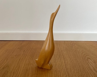 Small wooden duck, vintage wooden figurine, mid-century, retro crane bird, 1960s, filigree