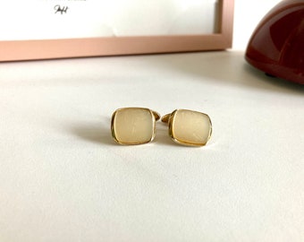Cufflinks Set Vintage Mother of Pearl Gold-Optic Art Deco Style Gift for Wedding Christmas Birthday Mid-Century Retro