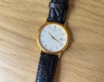 Gold wristwatch by Seiko for women | very good condition | like new leather strap | vintage | gold | quartz | ladies&#39; watch | retro