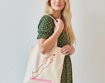Bolsa de tela con diseño de perro salchicha | Amante de los perros | Bolsa de yute | Regalo para dueños de perros