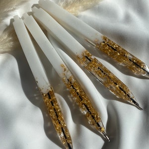 Resin ballpoint pen - epoxy resin pens white gold - handmade