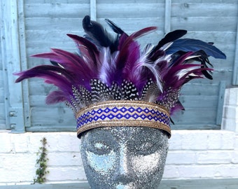 Purple Blue Festival Carnival Feather Headdress