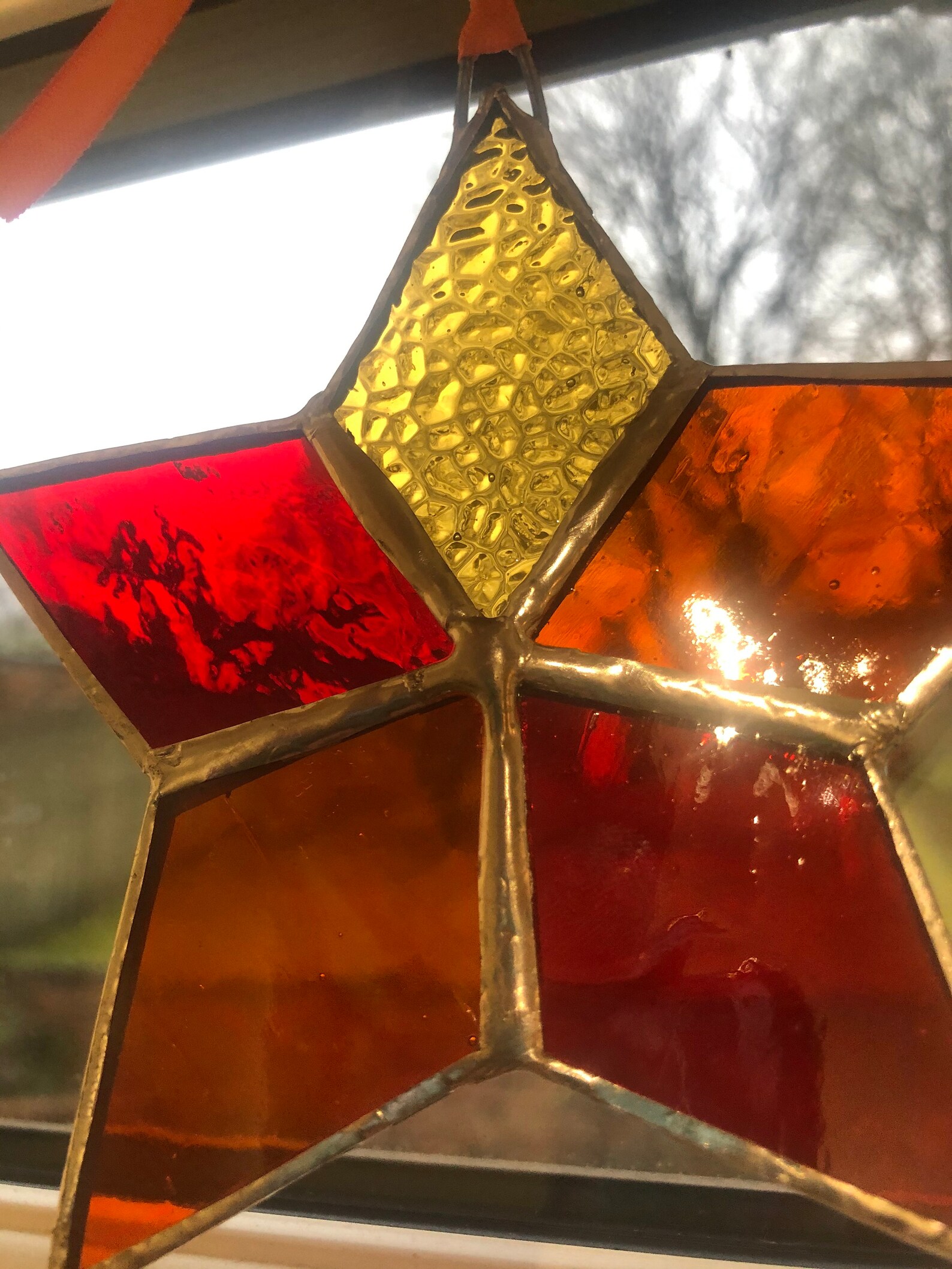 Stained Glass Handmade Magical Red Orange and Yellow Hanging Etsy