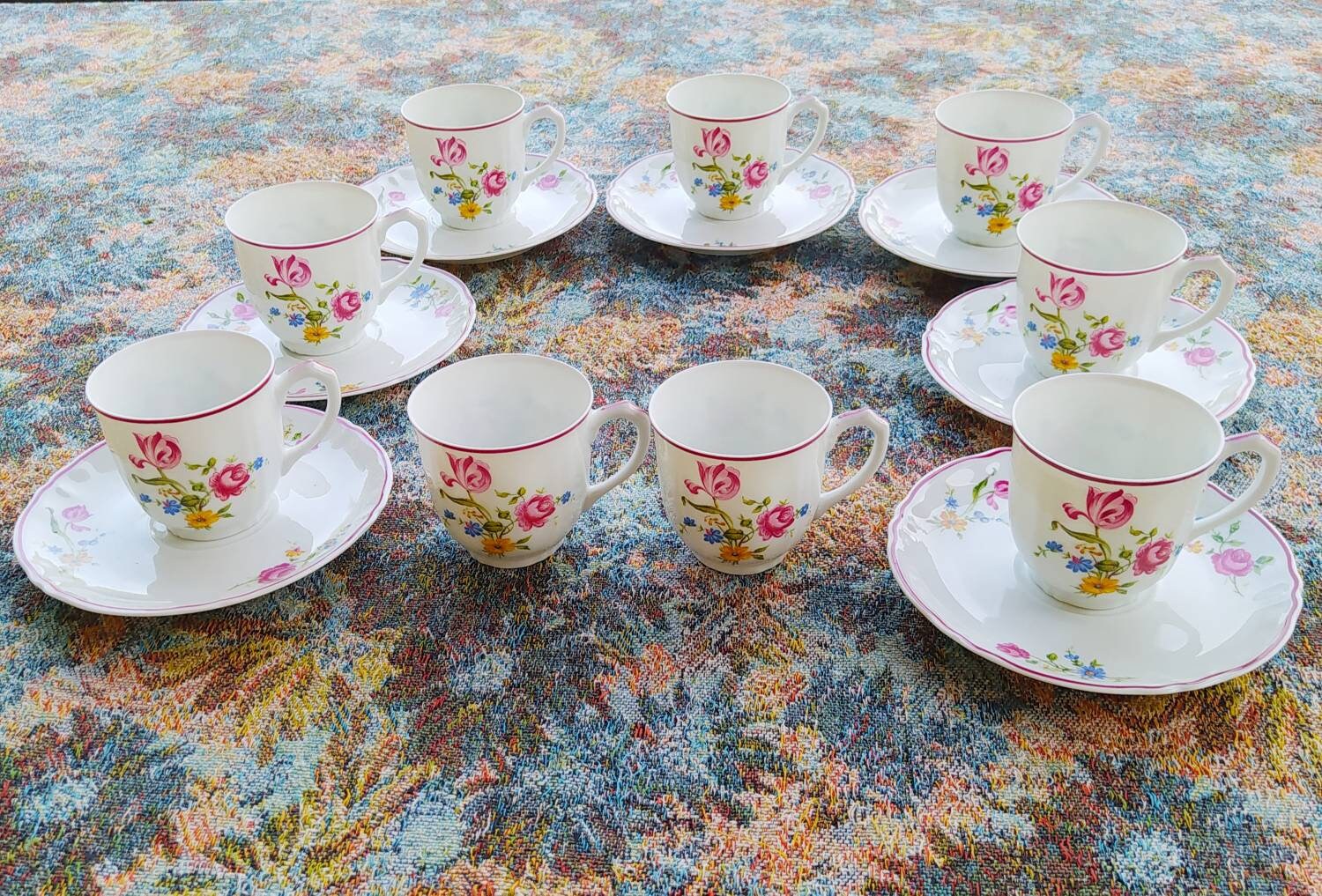 Tasses à Thé en Porcelaine avec Soucoupes Service Table, Limoges Haviland, La Plus Haute Qualité Fra