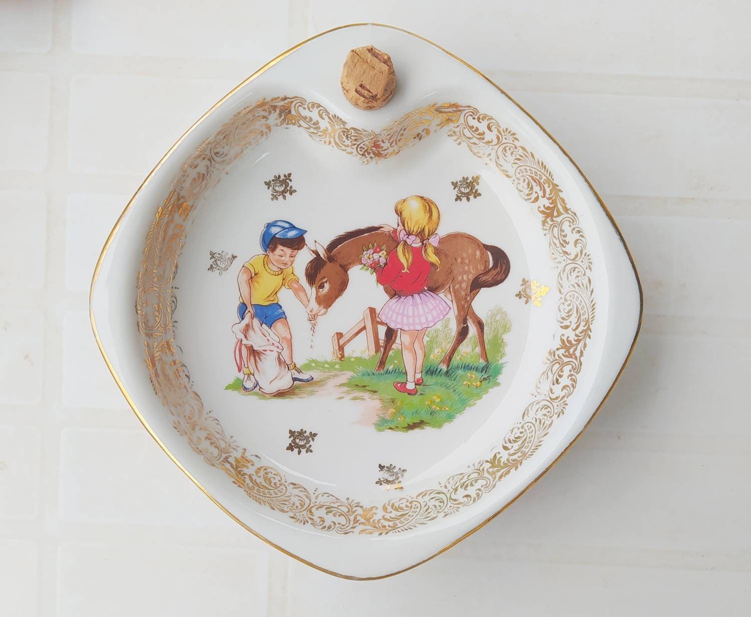 Français Plaque de Bébé Antique, Porcelaine d'eau Chaude Français Limoges, Cadeau Douche Bébé, Noël 