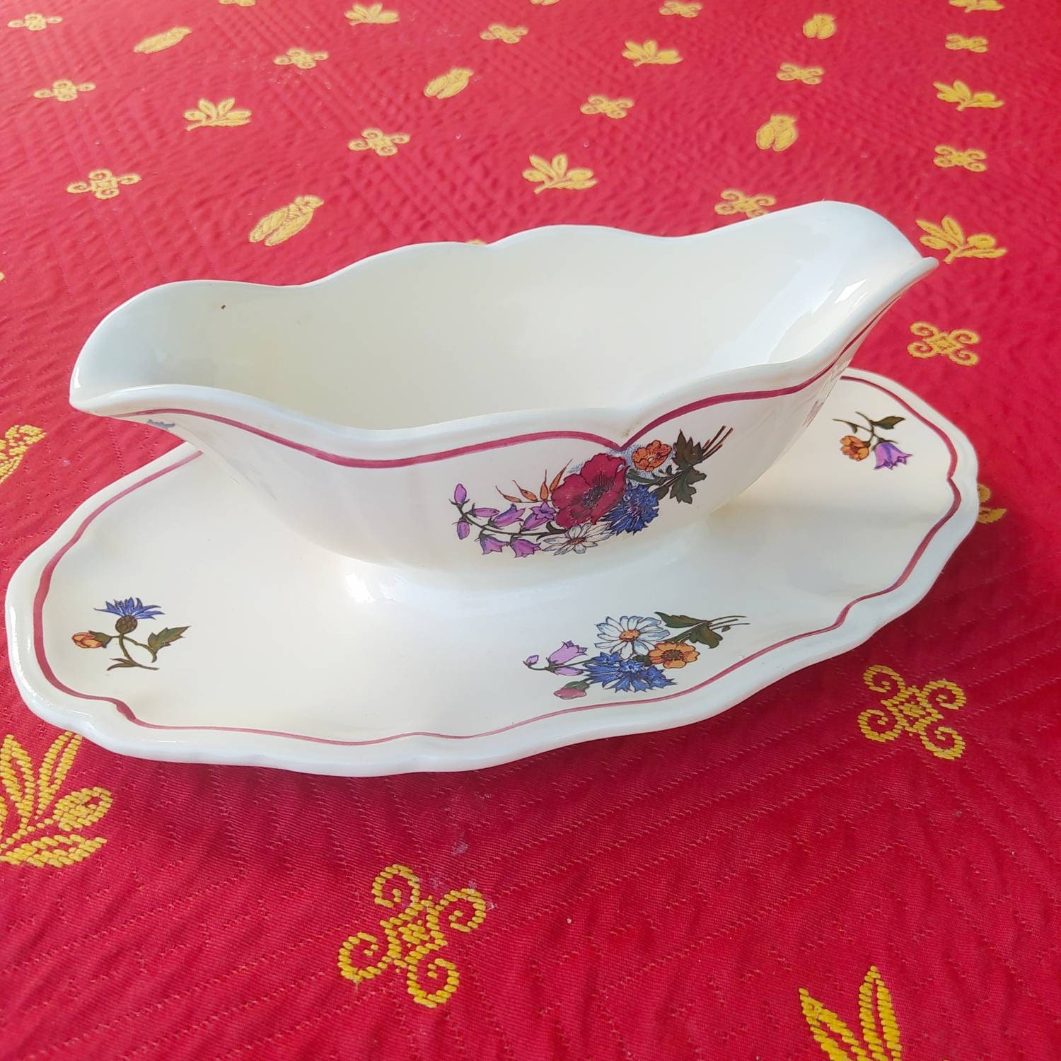 Sauce Faïence Aux Fleurs, Pot à Sauce Sarreguemines, Série Agreste, Haute Qualité Français Faïence