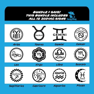 Sternzeichen SVG geschnitten Datei Bundle | 12 Horoskop-Zeichen | Astrologie digitaler Download für Cricut, Silhouette, DIY Geschenke & Vinyl Aufkleber