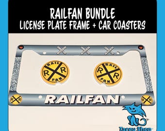 Train Lover Railfan License Plate Frame and Car Coaster Set