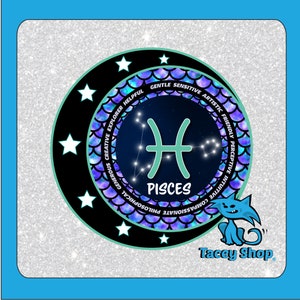 Pisces PNG Zeichen Symbol - Sternzeichen Astrologie Horoskop Sublimation und Druck für DIY Geburtstagsgeschenk, T-Shirt, Karte, kommerzielle Nutzung