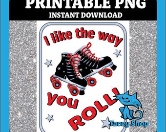Retro Roller Skate Card, Encouragement Note, Party Favor (PNG Download)