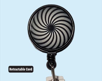 Black Gray Spiral Badge Reel, Gothic Retractable ID Holder Work Lanyard Alternative