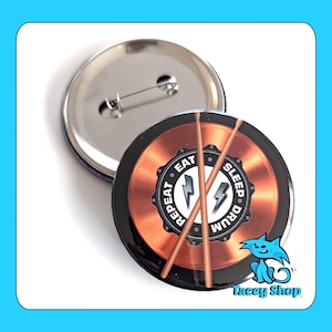 Eat Sleep Drum Repeat Button – Color Drummer Pinback Badge – 2.25&quot; Music Gift – Ready to Ship