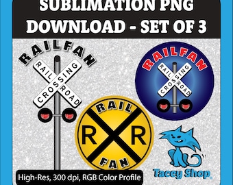 Pacote PNG de cruzamento de trem: designs de placas ferroviárias da Railfan (uso comercial)