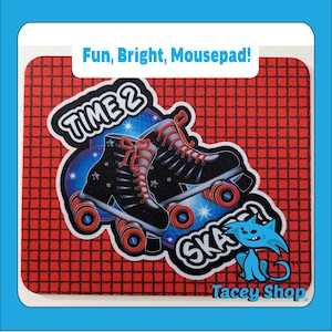 Time 2 Skate Mouse Pad - Roller Skating Desk Mat - Retro Skating Rink Gift
