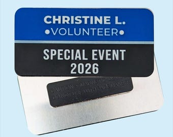 Personalized Name Badge 3" x 1.5" Magnetic - Custom Employee Name Tag, Business Logo, Event Volunteer