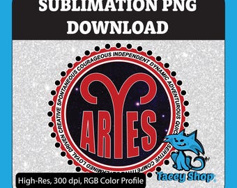 Signo del Zodíaco Aries PNG: Diseño de sublimación astrológica (uso comercial, descarga digital)