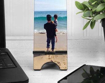 Personalized Phone Stand – Custom Wooden Phone Holder, Photo, Business Logo or Artwork Desk Gift