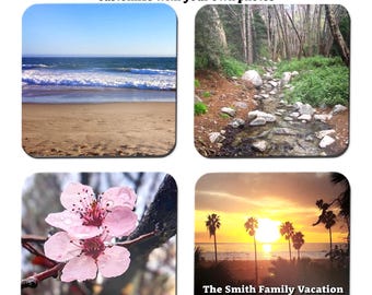 Personalized Photo Coasters, Custom Table Coasters, Logo, Set of 4, Custom Artwork & Text