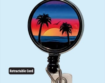 Beach Sunset Badge Reel Retractable ID Holder Lanyard Alternative