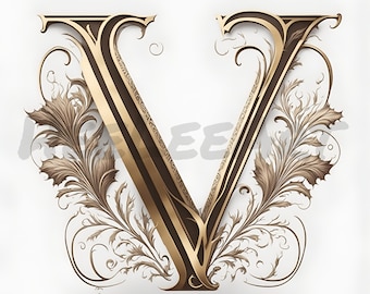 Letter V Golden Crown Alphabet Monogram Initials on White - Etsy