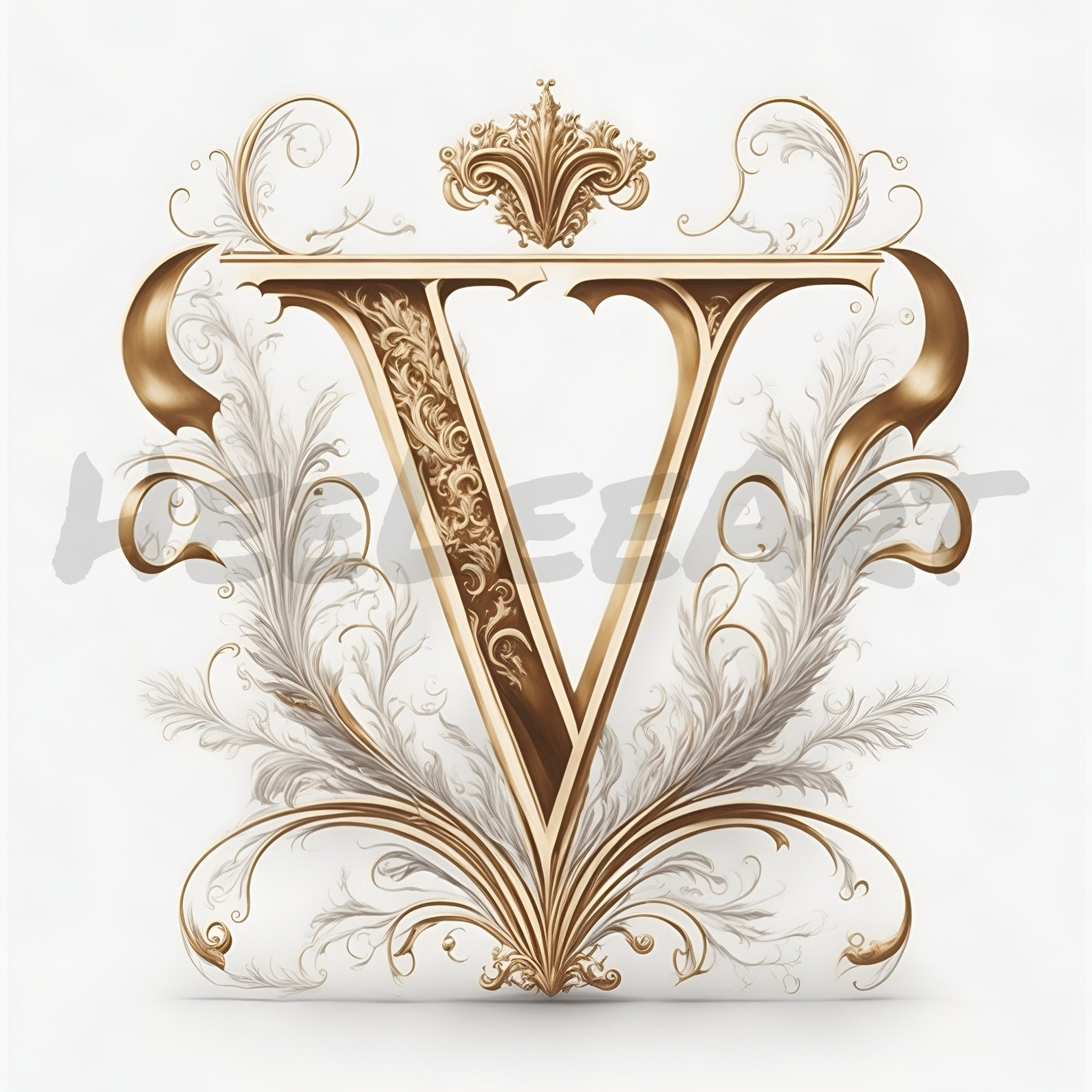 Letter V Golden Crown Alphabet Monogram Initials on White Background ...