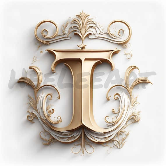 Letter T Golden Crown Alphabet Monogram Initials on White