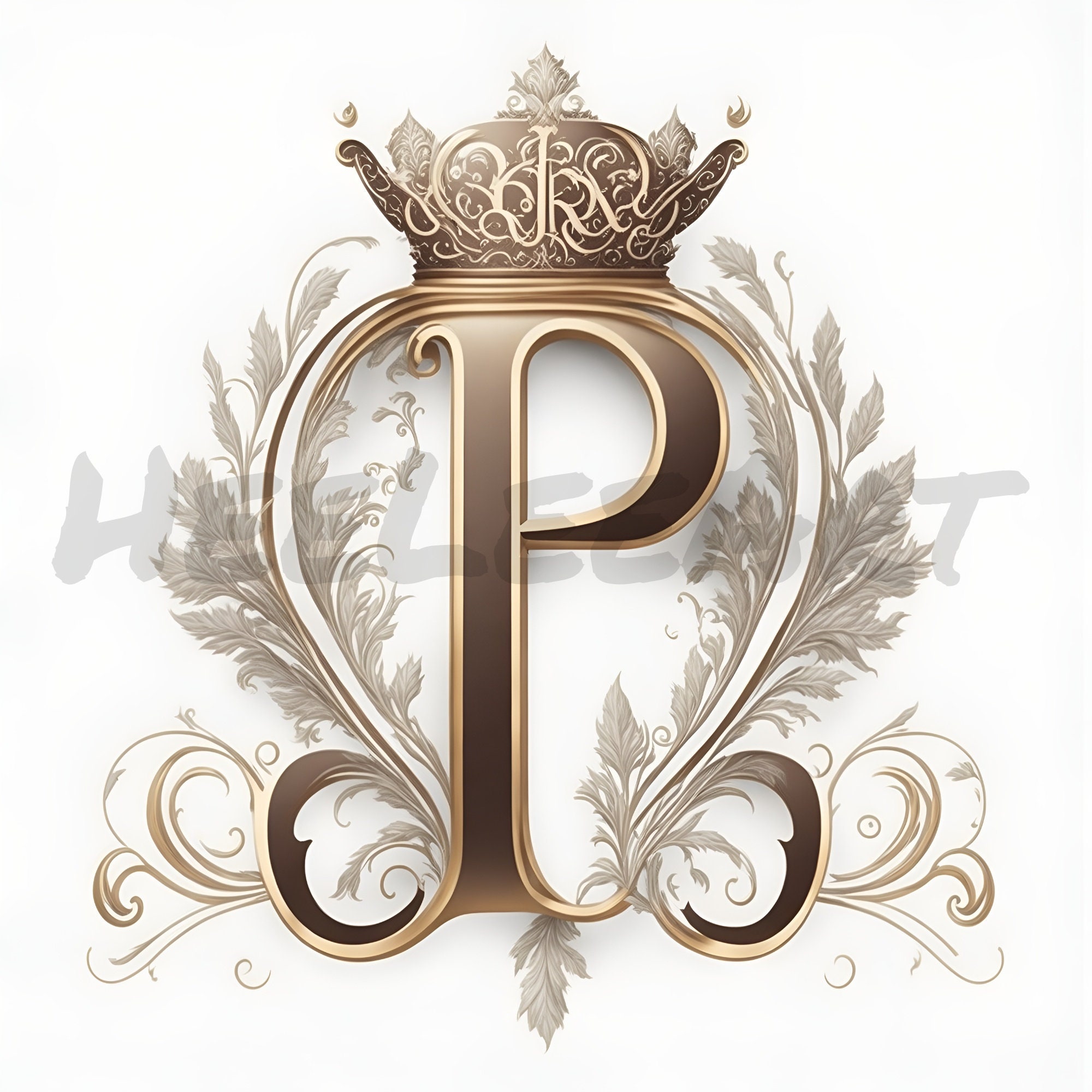 Digital Download Letter P Crown on Whitish Background Alphabet Initials  Monogram AI Generated Art Print Printable Image Stock Photo PNG 