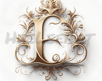 Letter E Golden Crown Alphabet Monogram Initials On White Background Digital Download, Ready to Print Art Print, AI Art, Stock Photo JPEG