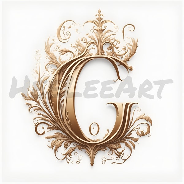 Letter G Golden Crown Alphabet Monogram Initials On White Background Digital Download, Ready to Print Art Print, AI Art, Stock Photo JPEG