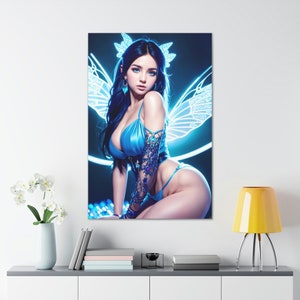 Blue Magical Fairy Pin Up Art Canvas Gallery Wraps Art Print AI Art