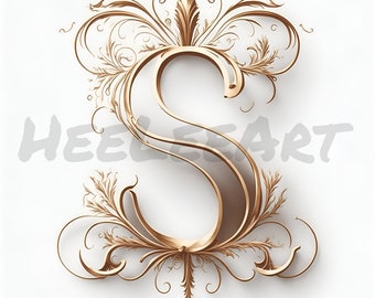 Letter S Golden Crown Alphabet Monogram Initials On White Background Digital Download, Ready to Print Art Print, AI Art, Stock Photo JPEG