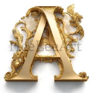 Buchstabe A Platin Golden Alphabet Monogramm Initialen auf weißem Hintergrund digitaler Download, 4 ft druckfertig Kunstdruck, AI Art, Stock Photo
