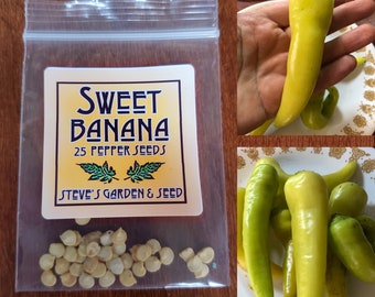 Banana Pepper Seeds, 25 Organic Seeds, Sweet Pepper Seeds, Non-GMO, U S A Seller, From Farm in Missouri