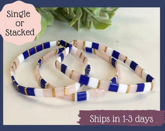 Tila Bead Bracelet: Stretchy Glass Tile Anklet, Stackable Jewelry