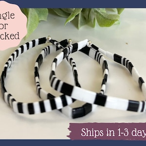 Bracelet for Woman Handmade-Bracelet Tila-Tila Bead Bracelet-Gifts for Her-Bead Bracelets-Black and White Bracelet-Tila Stretch Bracelet