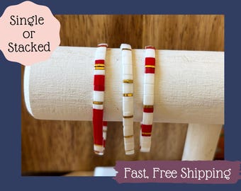 Tila Bead Christmas Bracelet: Red, White & Gold Stretchy Stack