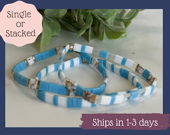 Miyuki Tila Bead Bracelet: Colorful Square Tile, Stretchy Stackable Bracelet
