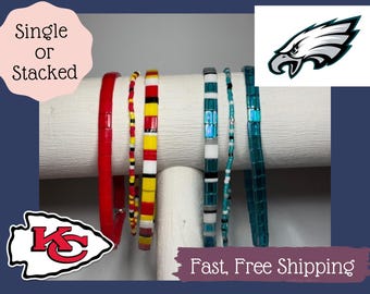 Custom Team Colors Bracelet: Stretchy Tila Bead Sports Fan Jewelry
