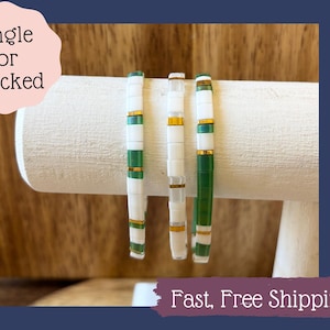 Christmas Jewelry for Women-Christmas Set-Gift-Christmas Bracelet-Stocking Stuffer-Bracelet Stack-Green White Gold-Holiday Bracelets